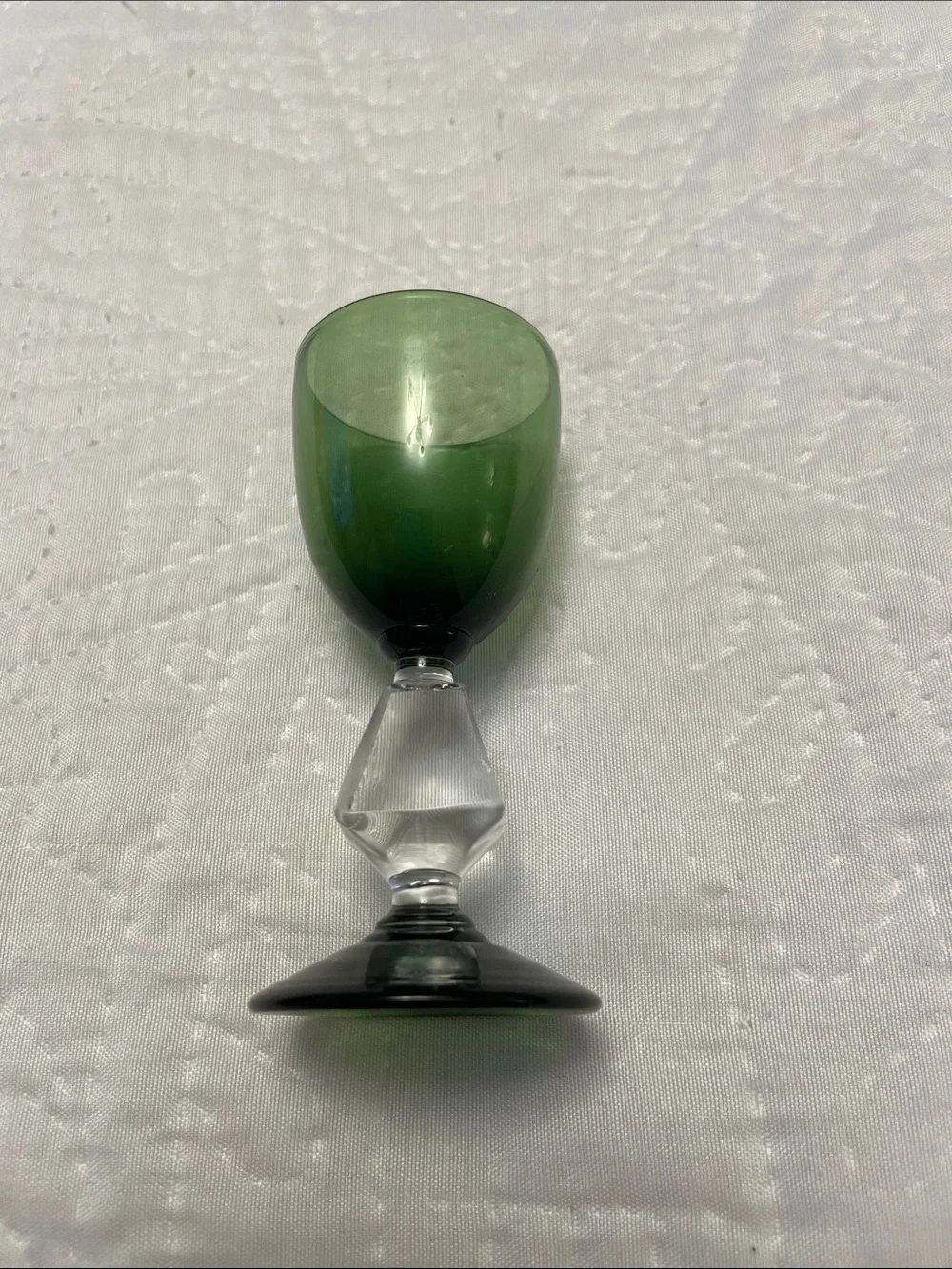 📍Vintage AQUARIUS Green Cordial Barware Glass with Geometric Crystal Accent